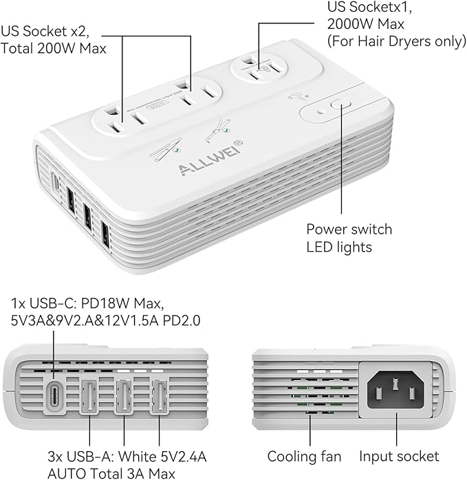 ALLWEI 2000W Travel Voltage Converter 220v to 110v Converter
