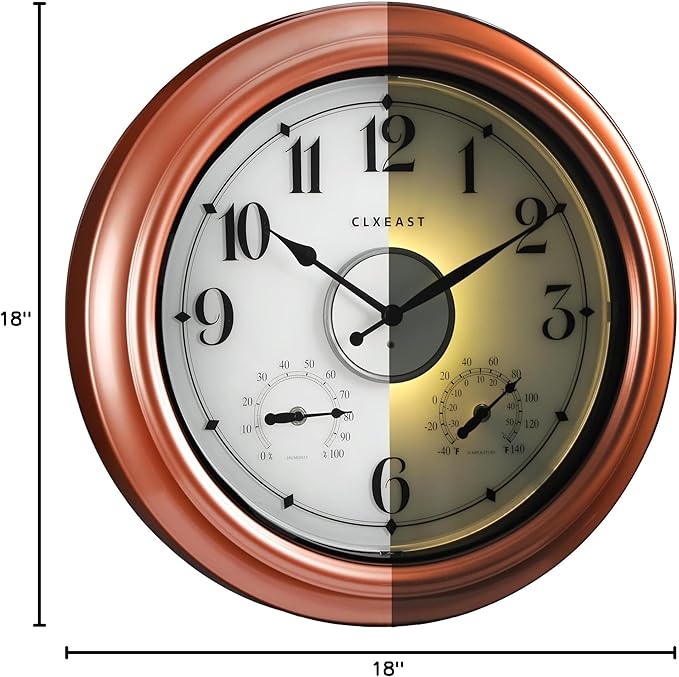 CLXEAST 18 Inch Illuminated Outdoor Indoor Clocks