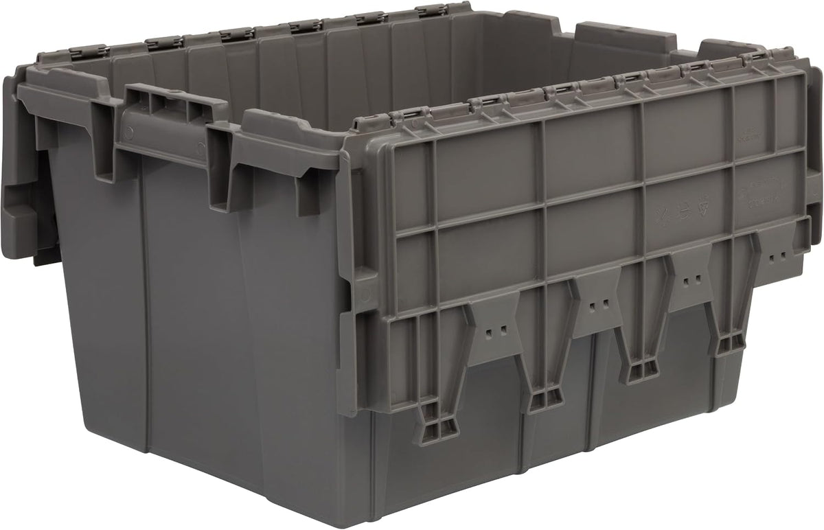 Buckhorn 12G Industrial Plastic Storage Container, Lid Attached, Stackable