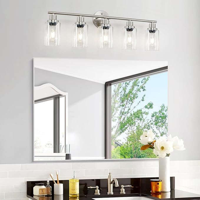 Guliaofo 5-Light Bathroom Vanity Lights, E26 Modern Brushed Nickel Bathroom