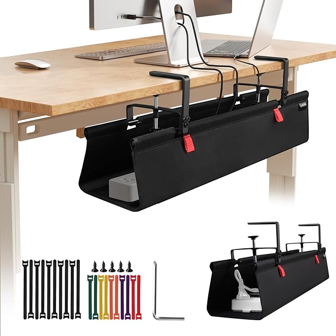 SUREUP9 No Drill Under Desk Cable Management Tray, Fabric Cable Management