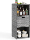 Tangkula Rattan Outdoor Storage Cabinet, Patiojoy Outdoor Wicker Cabinet with 3 Shelves, 1 Removable Drawer, Patio Storage Deck Box for Backyard Poolside Porch