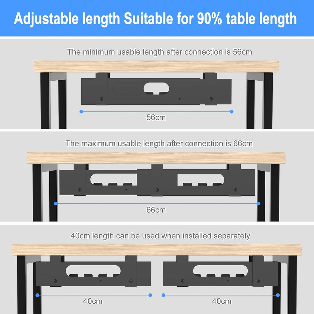 2PACKS Cable Management Under Desk Tray Adjustable Large Under Table Cord Wire Organizer for Standing Desk