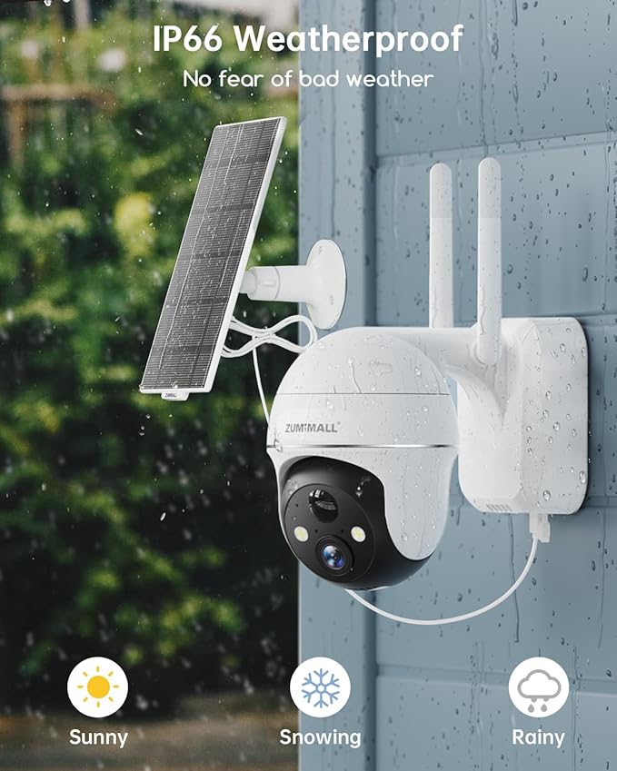 ZUMIMALL 2K Solar Security Cameras, 360° View Outdoor Camera Wireless Solar (4-Pack)