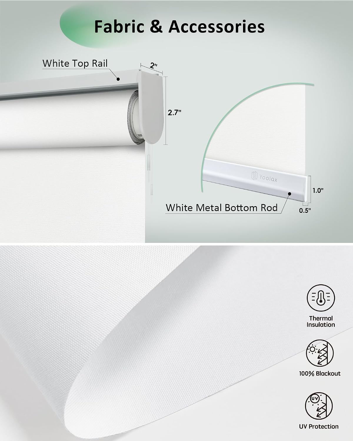 Yoolax Motorized Blinds App Control, Alpine White, 22" W x 72" H