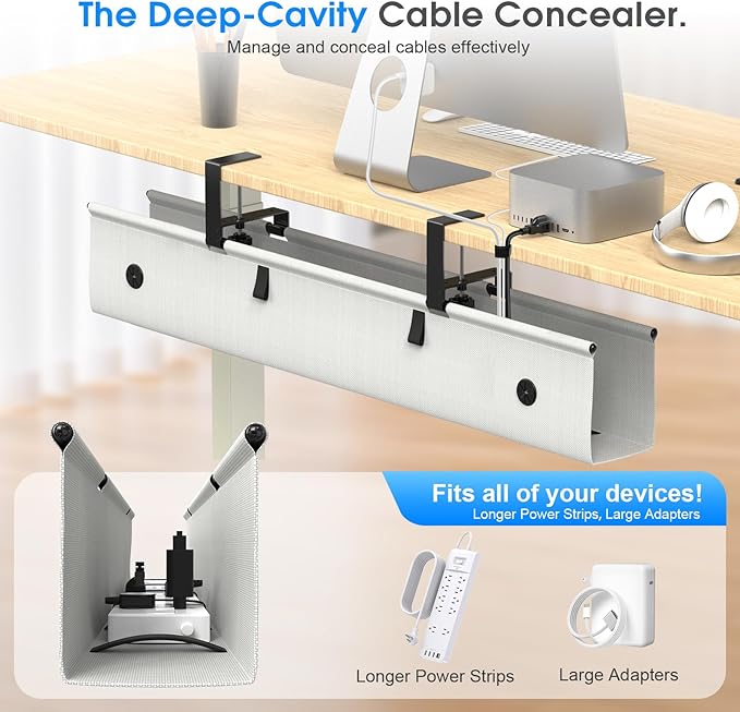 KIGJU Under Desk Cable Management Tray, 40-inch No-Drill Cord Organizer