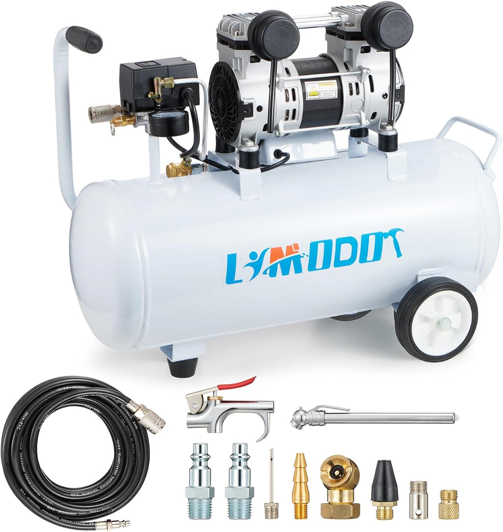 Quiet Oil-Free Air Compressor, 68 dB, 2.8 CFM @ 90 PSI, 8 Gallon Air Tank