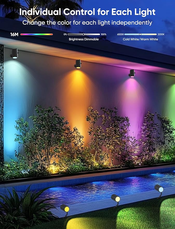 APPECK Smart Outdoor Spot Lights 24W, RGBCW Color Changing Landscape Lights 4 (4 Pack)
