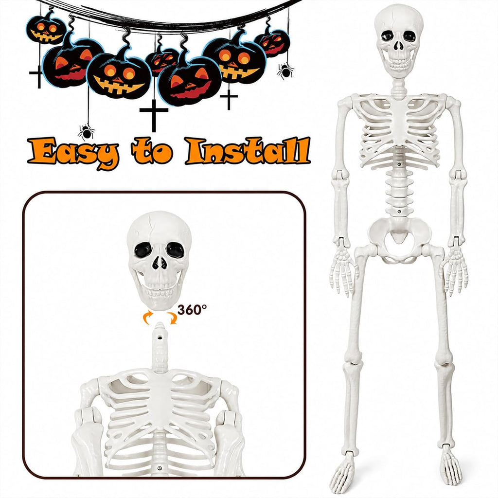 36" Halloween Skeleton Decorations - 3FT Posable Skeleton with Dog & Cat