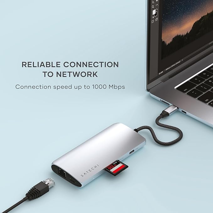 Satechi 8 in 1 USB C Hub Multiport Adapter V3, 8K HDMI, 100W Charging, 4 USB