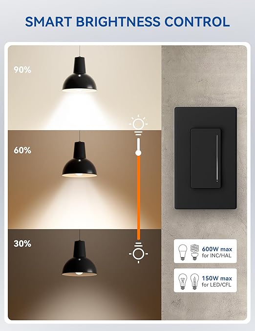 ELEGRP Smart Dimmer Light Switch DTR10, Single Pole Setup, 2.4GHz Wi-Fi Touch (6 Pack)