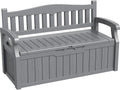 Greesum 80 Gallon Storage Bench Outdoor Deck Box with Armrest, Grey