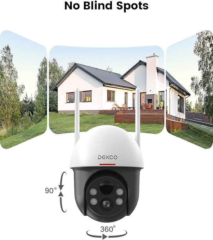 DEKCO Solar Security Camera Outdoor Wireless, Battery Powered, Panoramic Pan