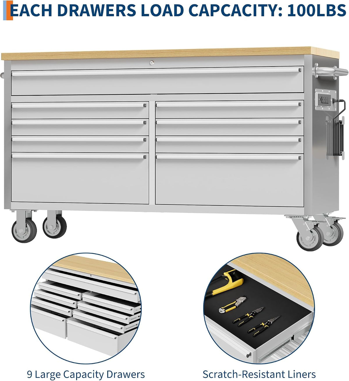 gaomon 61 inch tool chest, tool cabinet with, close-up detail