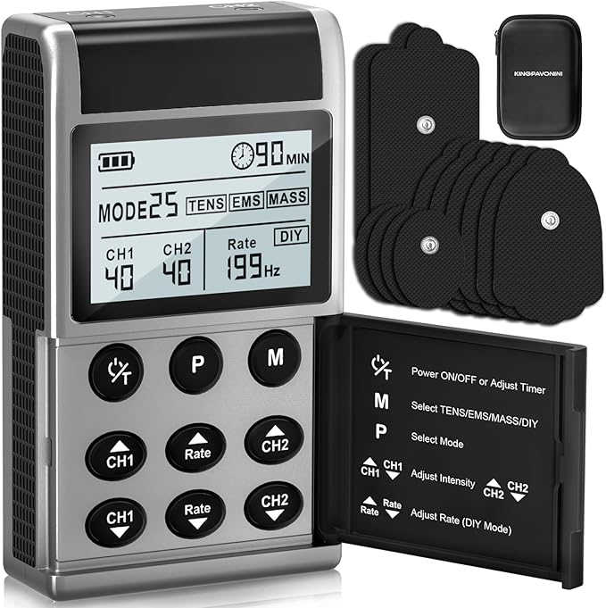 KingPavonini 4-IN-1 TENS Unit Muscle Stimulator, DIY & TENS & EMS & MASS