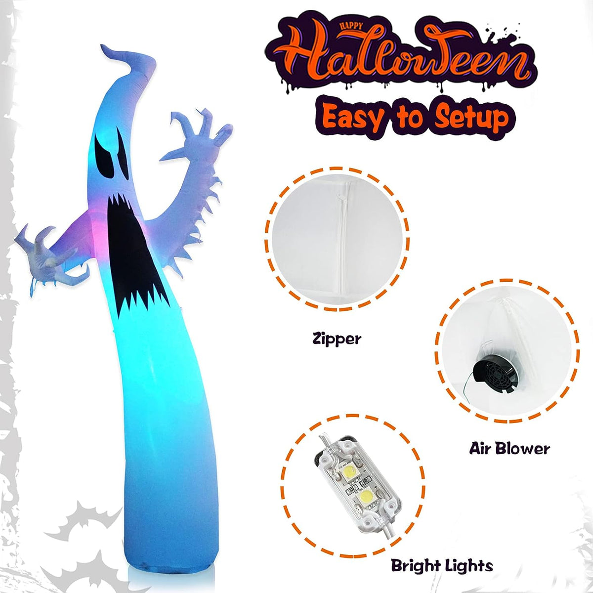 [3-Colored Flashing LED Lights] 12FT Giant Halloween Inflatables Ghost