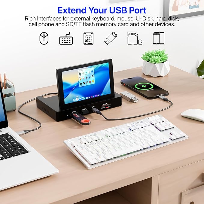 5-Inch Mini Monitor with USB HUB & Raspberry Pi Mount Holes, Type-C One-Cable