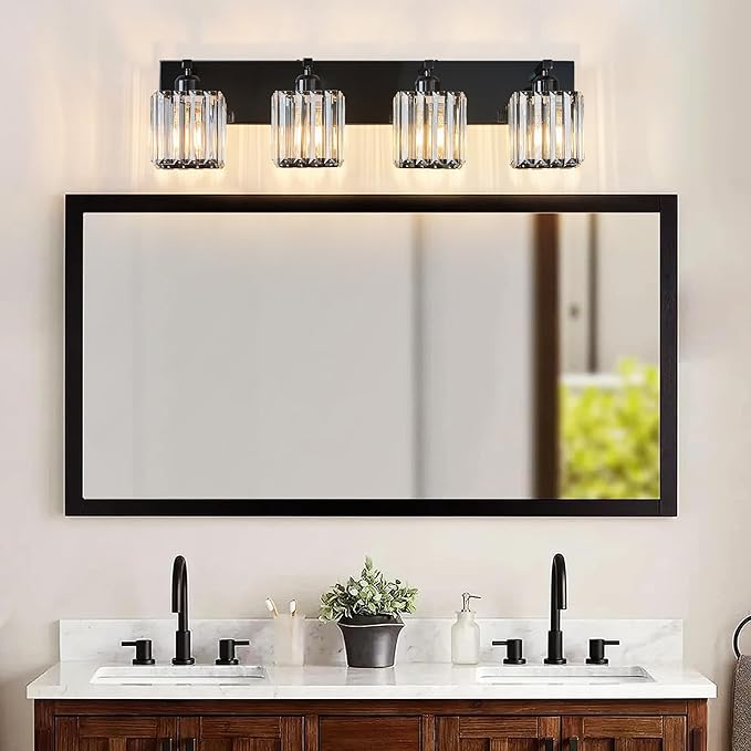 FDPBY Modern Bathroom Vanity Light 4-Lights Plating Black Crystal Bathroom Wall