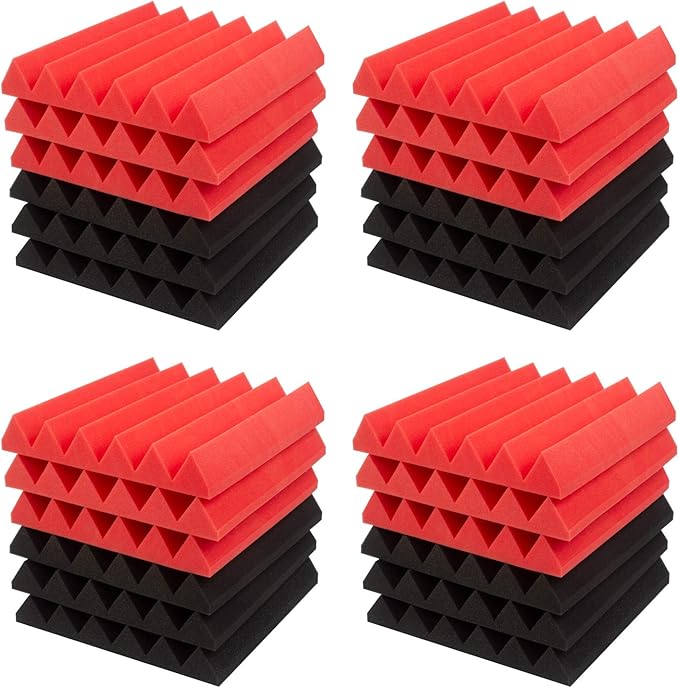 JBER 24 Pack Red and Charcoal Acoustic Panels Studio Foam Wedges Fireproof