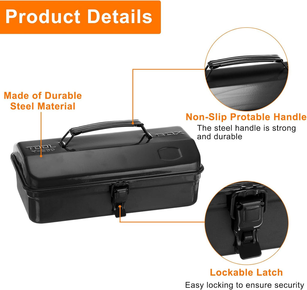 harfington tool box 11.4" portable steel tool box, side view