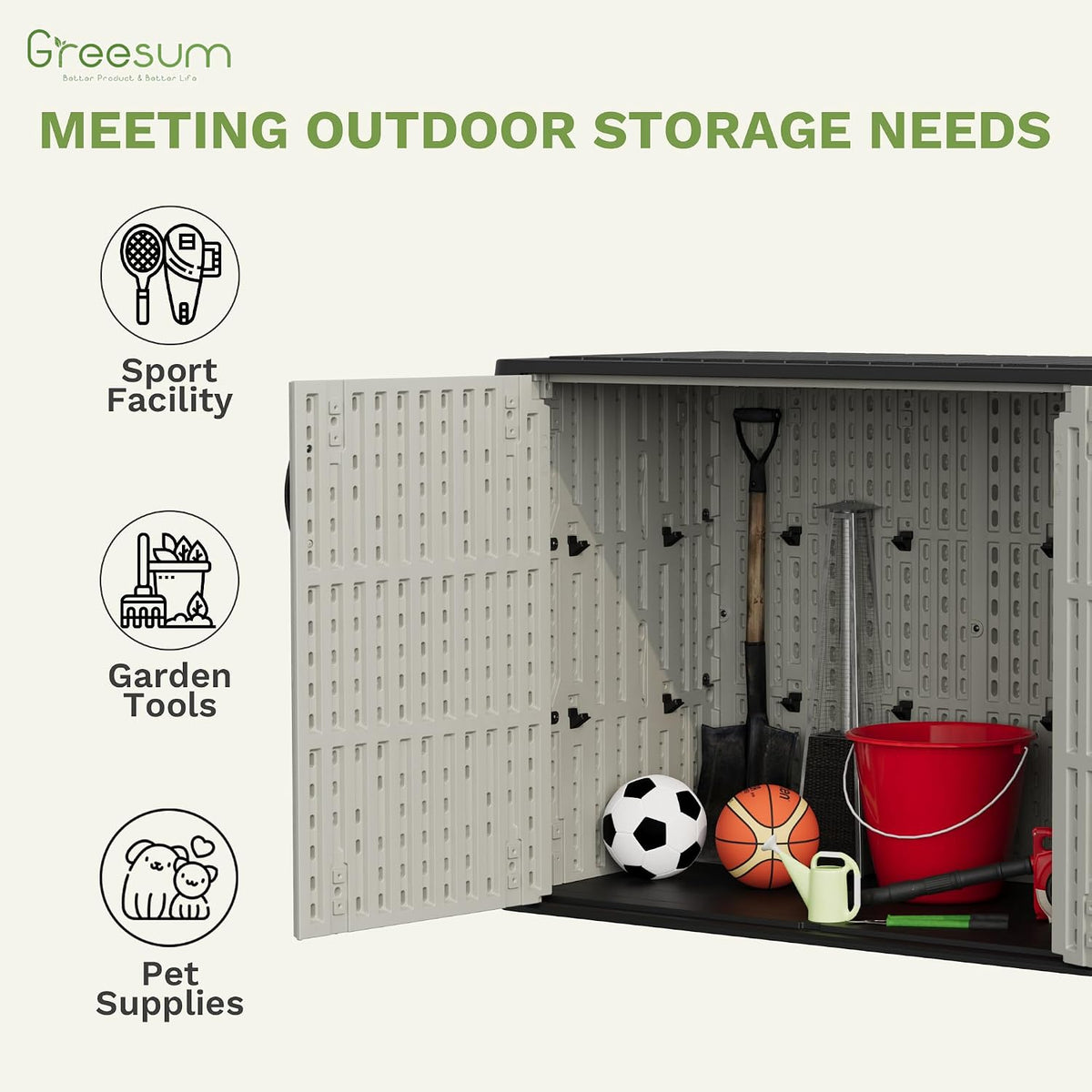 greesum 26 cuft outdoor storage box with lockable, close-up detail