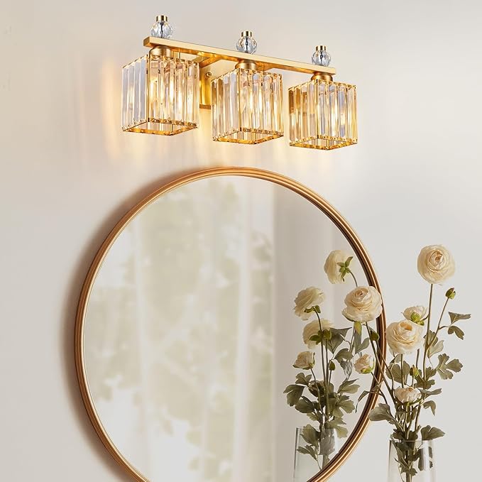 FDPBY Bathroom Vanity Lights 3-Light Modern Crystal Vanity Light Gold Bathroom