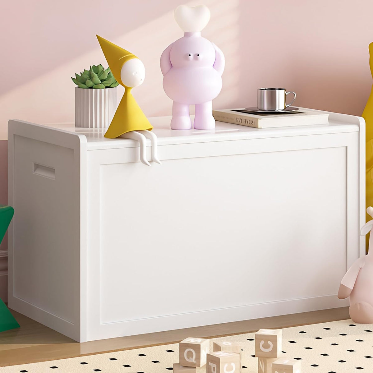 Storage Chest, Entryway Storage Bench with 2 Safety Hinges, Storage Trunk with Flip-Top, Chest Box Organizer for Entryway, Bedroom, Living Room, Easy Assembly, White