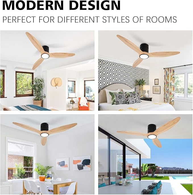 OUATER Wood Flush Mount Ceiling Fan