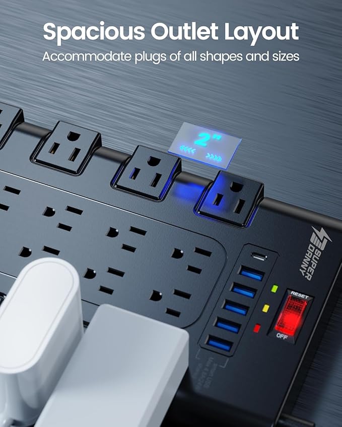 Power Strip Surge Protector, SUPERDANNY 15Ft Long Extension Cord