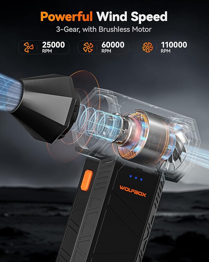 WOLFBOX MF50 Compressed Air Duster-110000RPM Super Power Electric Air Duster