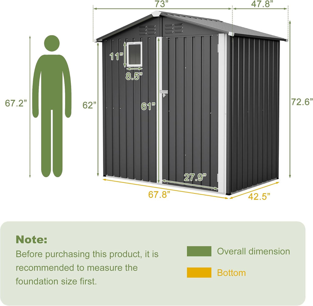 outdoor metal storage shed 6x4 ft,gray lockable storage shown in use