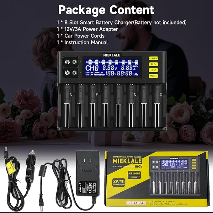 18650 Battery Charger, MIEKLALE 8+2 Bays Smart Universal Battery Charger