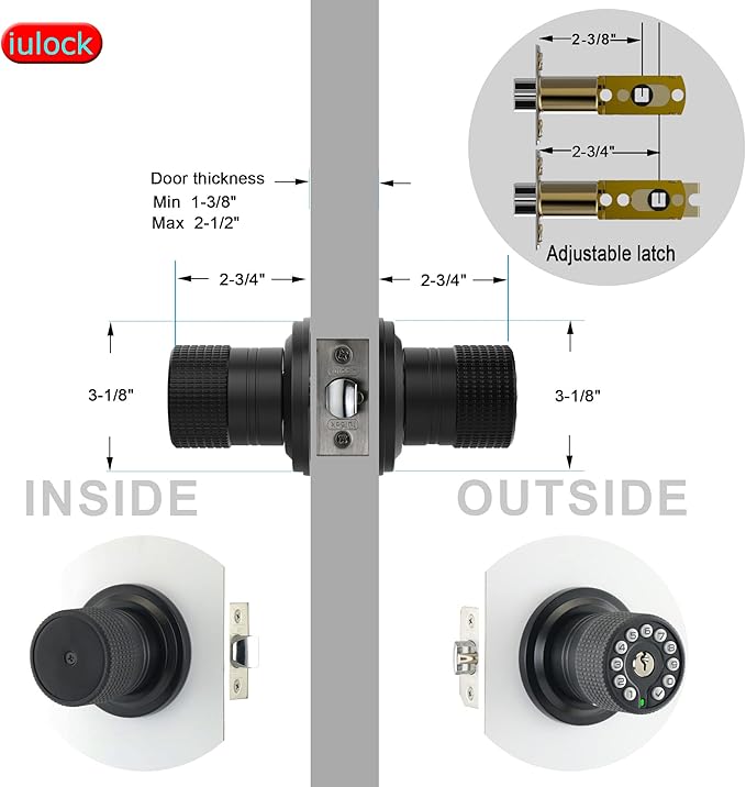 iulock Smart Door Knob with Keypad and Key, Keyless Entry Door Lock with Rubber (2 Pack)