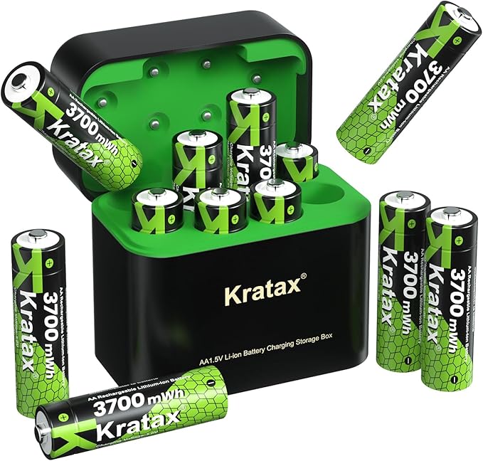 Kratax 12 Count 3700mWh AA Rechargeable Lithium Batteries