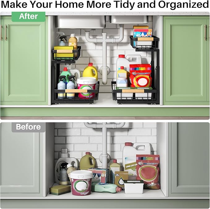 Under Sink Organizer, 2 Packs 2 Tier Under Sink Organizers and Storage
