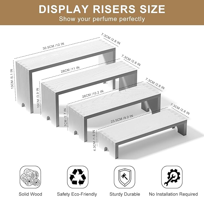 4 Set Large White Wooden Tiered Riser Display Stands