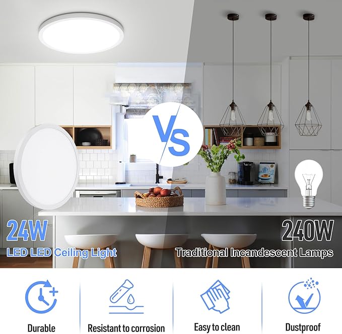 SunRider 4-Pack LED Flush Mount Ceiling Light Fixture, 5000K Daylight White