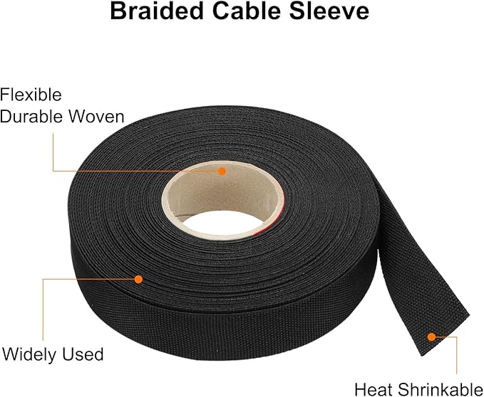 MECCANIXITY Braided Cable Sleeves Heat Shrinkable Fabric Sleeving, 7/8" 60ft