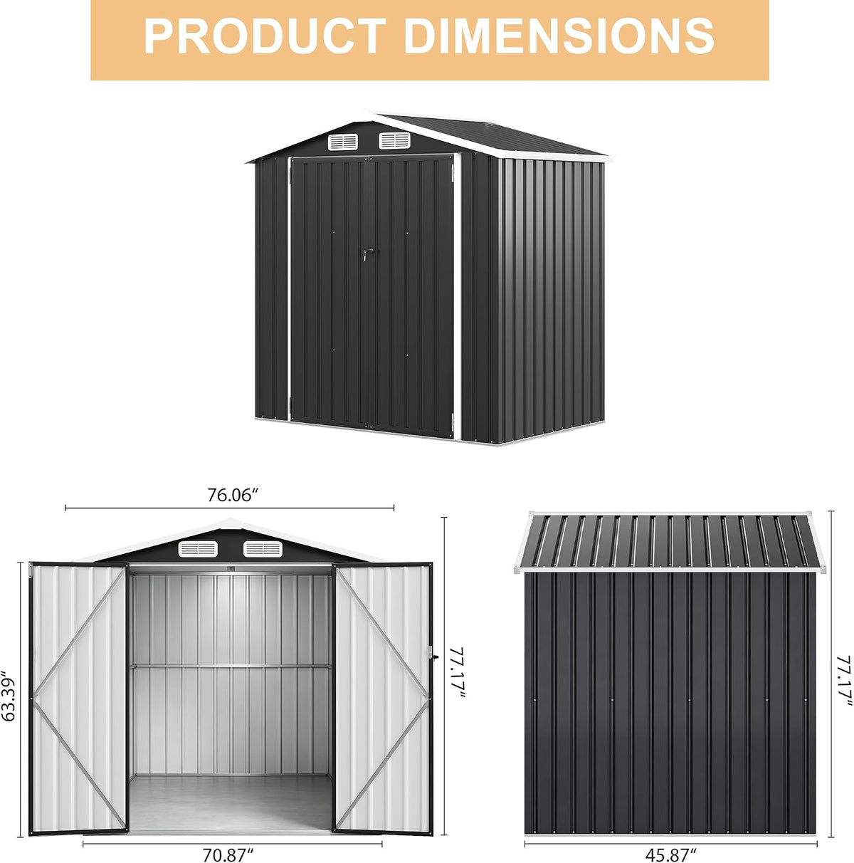6x4ft outdoor storage shed, tool shed with sloping, side view
