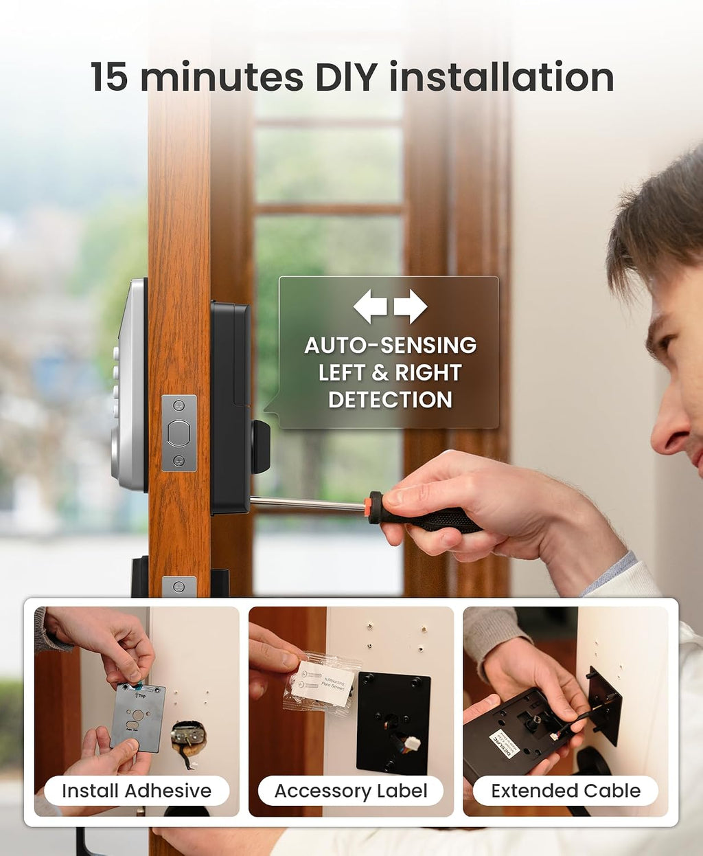 DESLOC C110 Fingerprint Keyless Entry Door Lock, Visual Display, Auto Lock
