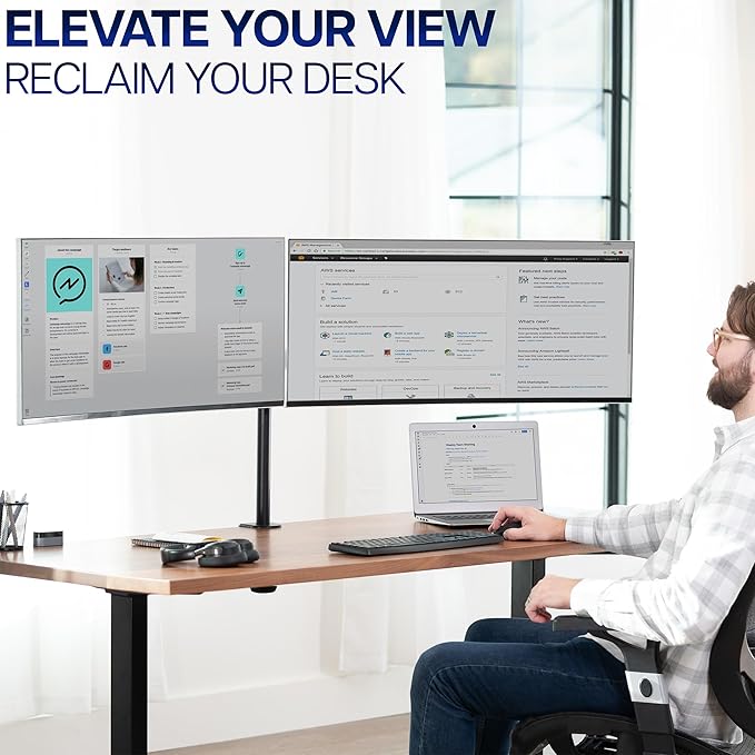 VIVO Dual Ultrawide Monitor Desk Mount, Heavy Duty Fully Adjustable Steel Stand