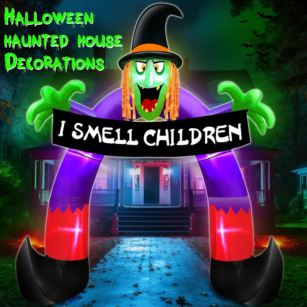 8Ft Halloween Inflatables Outdoor Decorations Witch Holds Banner Archway