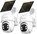 Septekon 360°PTZ Security Cameras Wireless Outdoor 2 Pack, 2K Solar Battery Powered Cameras, 2.4G WiFi Camera with Spotlight, Motion Detection, Siren, Color Night Vision, IP66, White