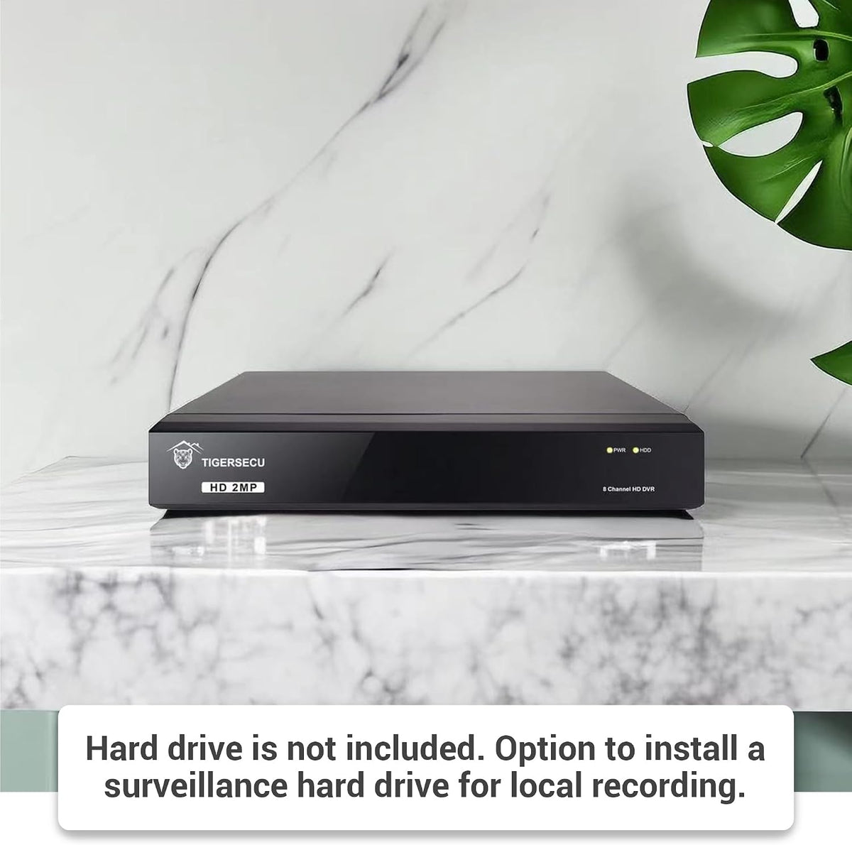tigersecu super hd 1080p 8 channel surveillance dvr on a desk or shelf