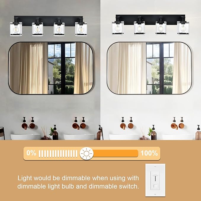 WINSHEN 4-Light Bathroom Vanity Light Fixture, Modern Black Wall Lighting Over
