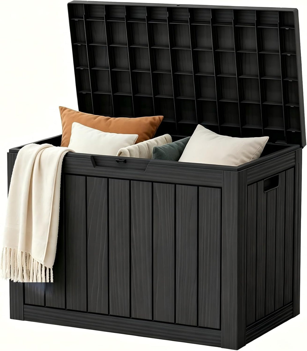 Outdoor Storage Box Resin Deck Box Waterproof Black 51 Gallon