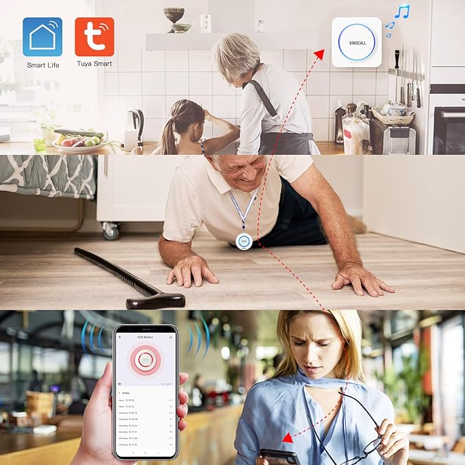 SINGCALL Tuya WiFi SOS Wireless Calling Caregiver Pager System Calling Alert