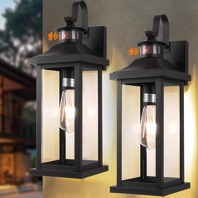 Roravilila 18 Inch Motion Sensor Outdoor Lights 2-Pack, Large Black Dusk to