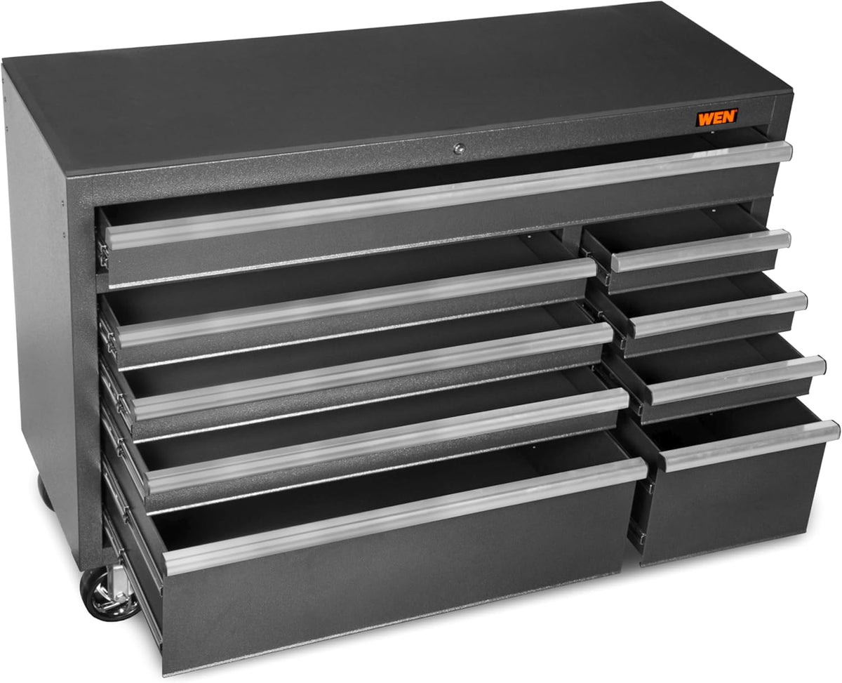 wen 52-inch premium rolling tool cabinet, black, heavy, side view