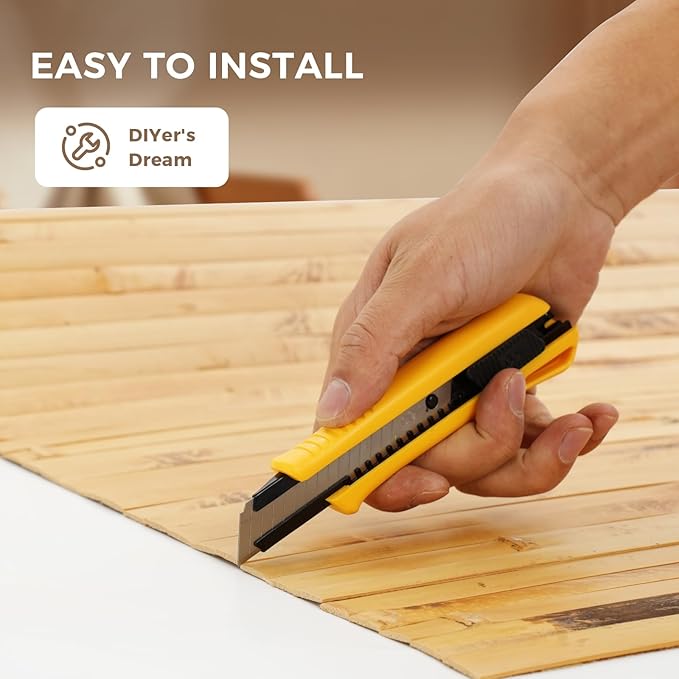 OUZUGIE 2 Pack 96x48 Inch Natural Bamboo Wall Panel – Yellow Burned Pole Wrap